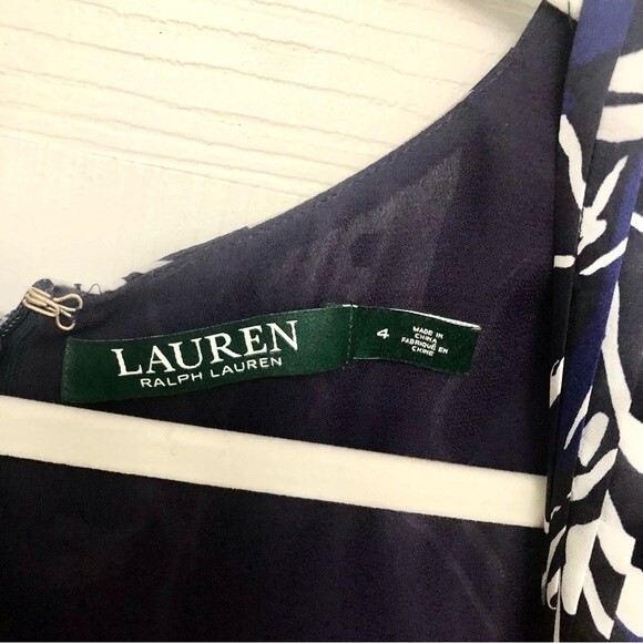 Ralph Lauren Midi Dress Pleated Skirt Floral Printed Navy Blue White NWT 4 - Picture 3 of 5